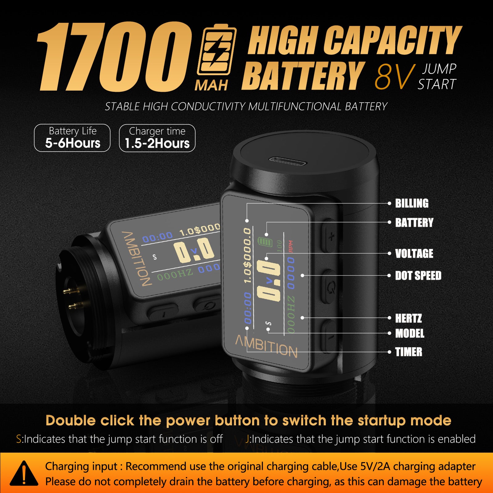 Ambition Paco 2025 Adjustable Stroke Wireless Tattoo Machine 2.2mm-4.2mm