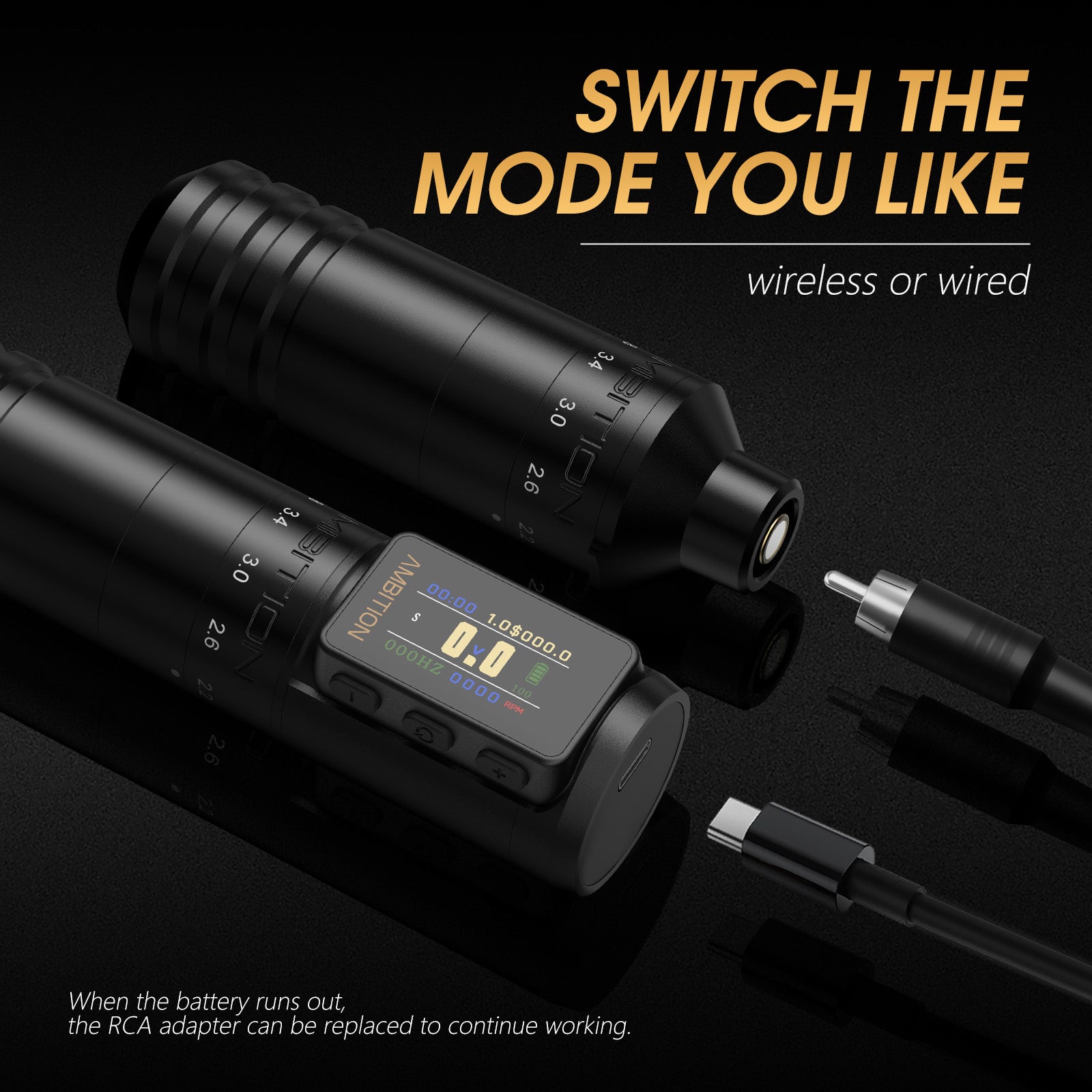 Ambition Paco 2025 Adjustable Stroke Wireless Tattoo Machine 2.2mm-4.2mm