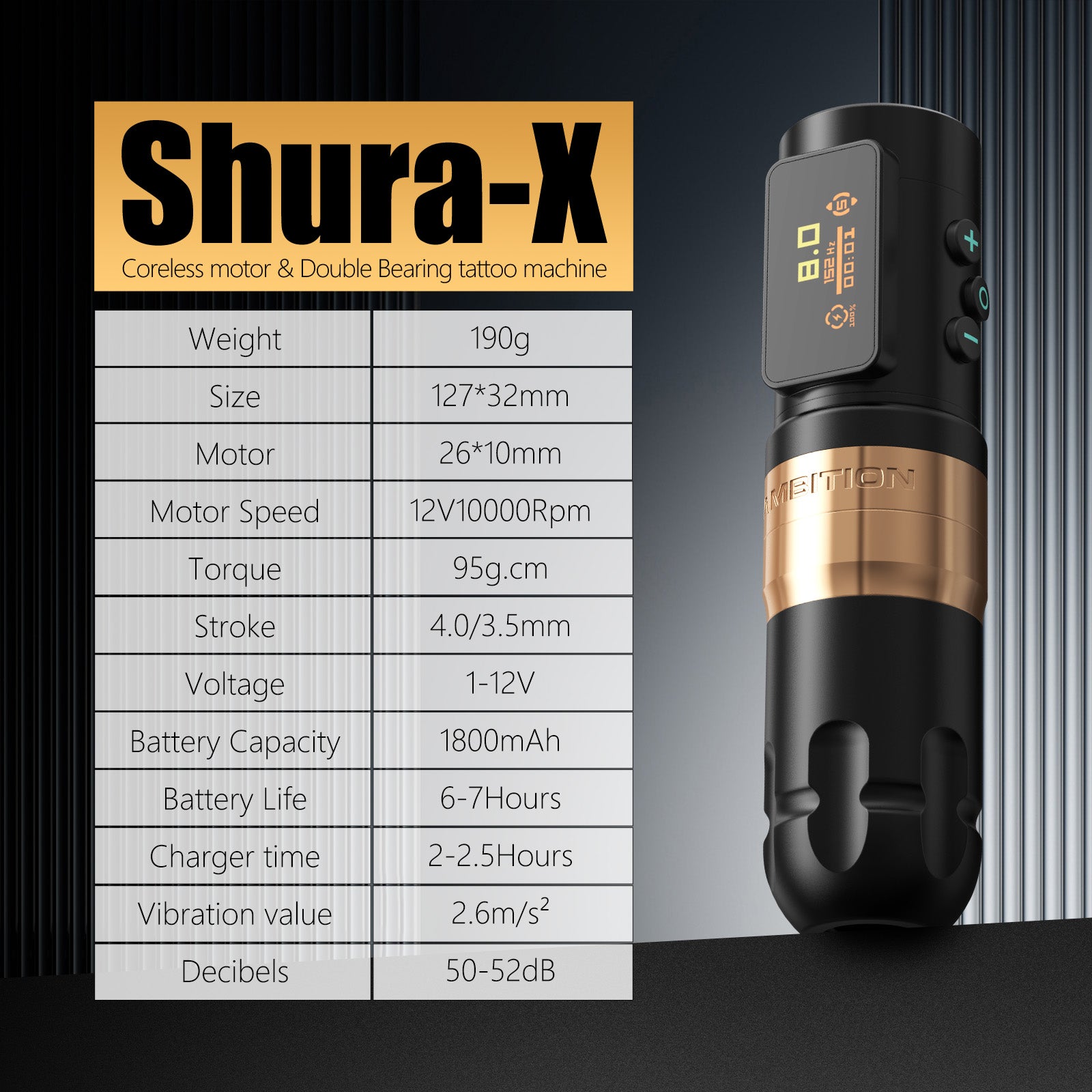 Ambition Shura-X Wireless Tattoo Machine 3.5mm+4.0mm Stroke