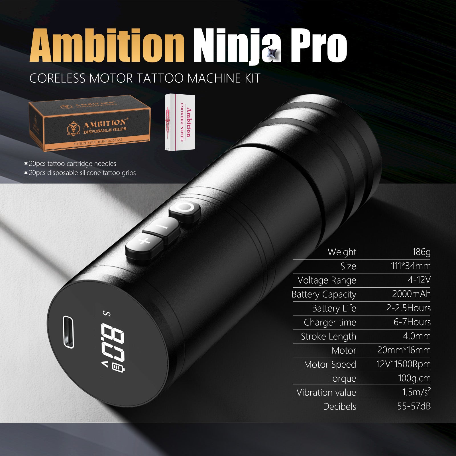 Ambition Ninja Pro Wireless Tattoo Machine Kit