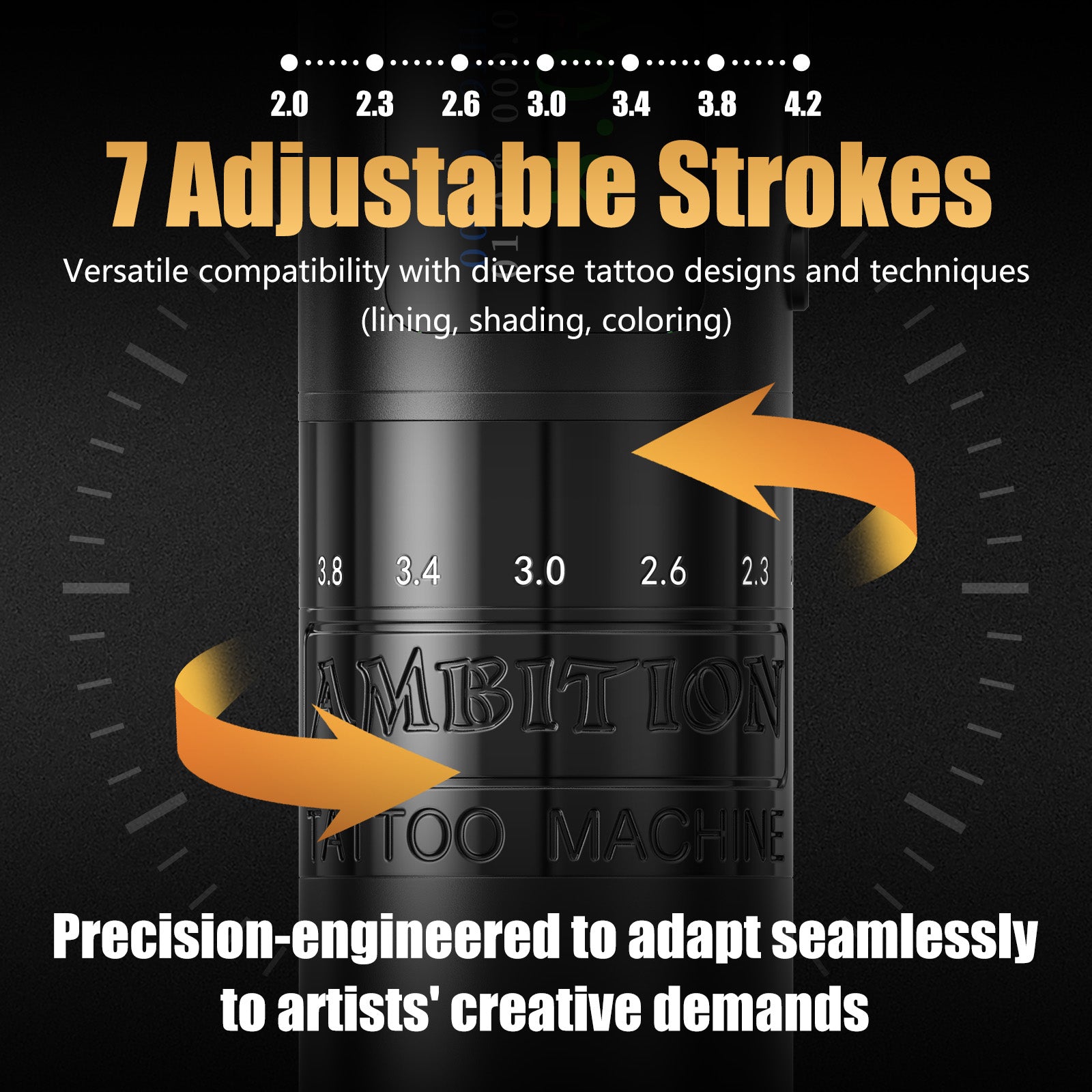 Ambition C1 Adjustable 7 Strokes 2.0-4.2mm Wireless Tattoo Machine