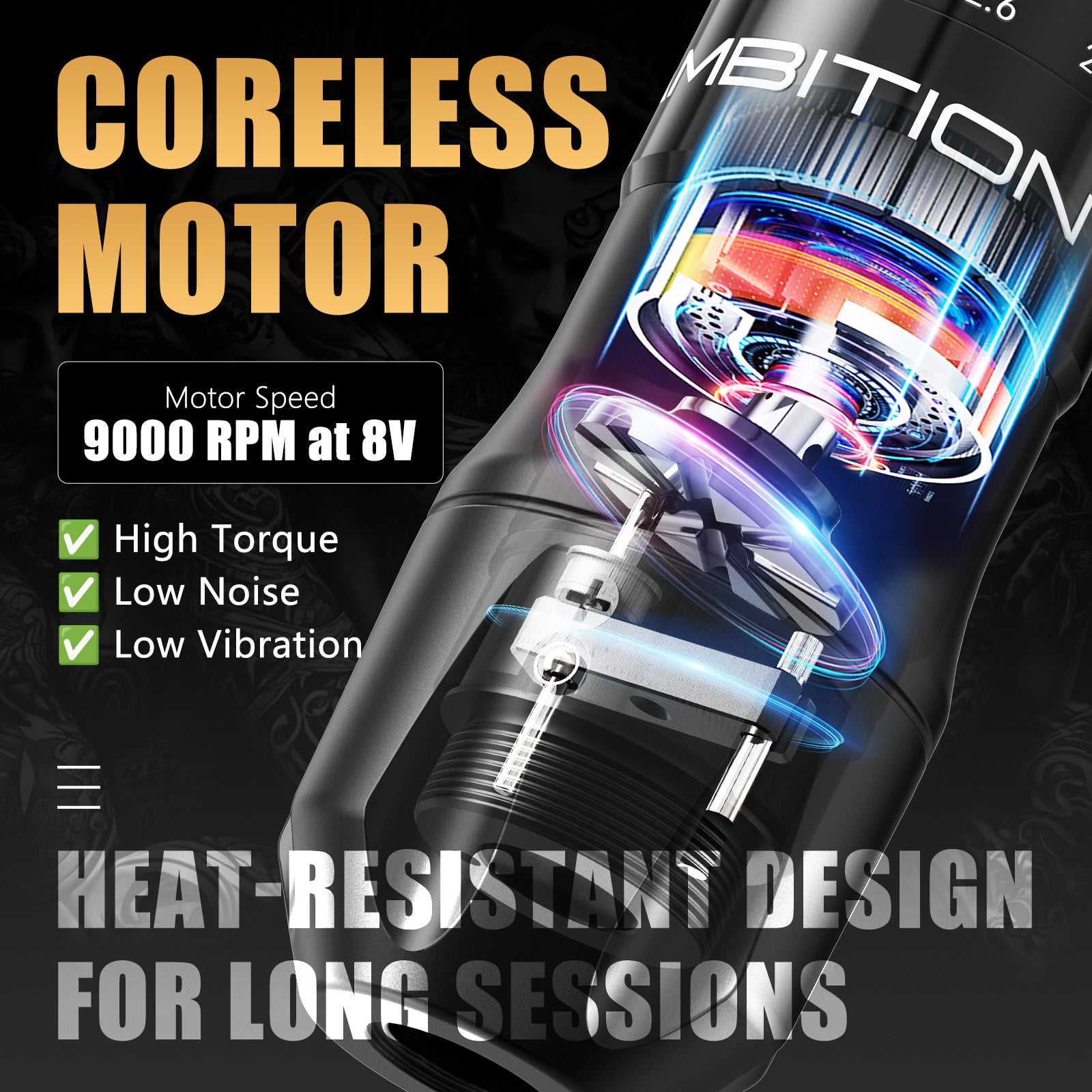 Ambition C2 Wireless Tattoo Machine Pen 7 Adjustable Stroke