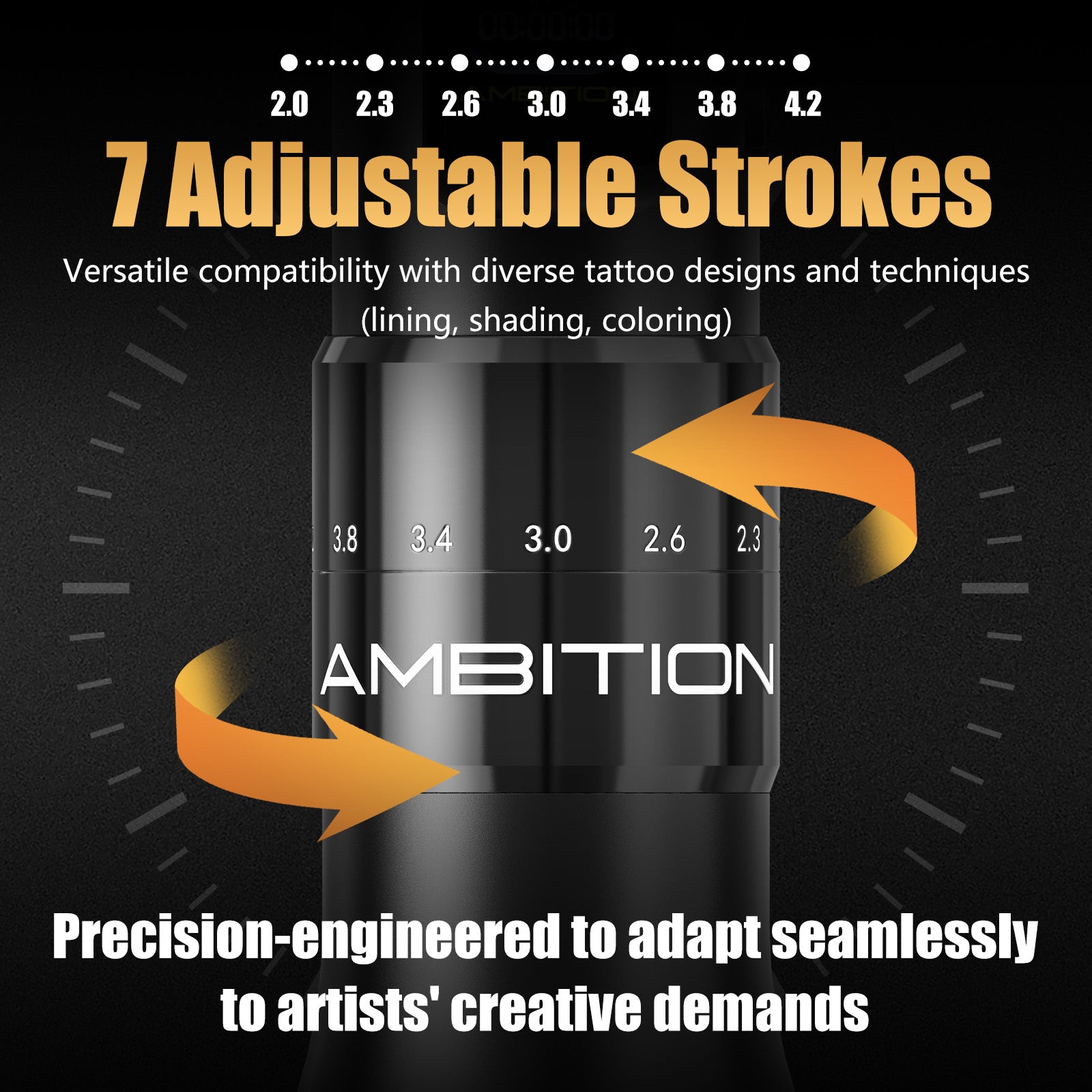 Ambition C2 Wireless Tattoo Machine Pen 7 Adjustable Stroke
