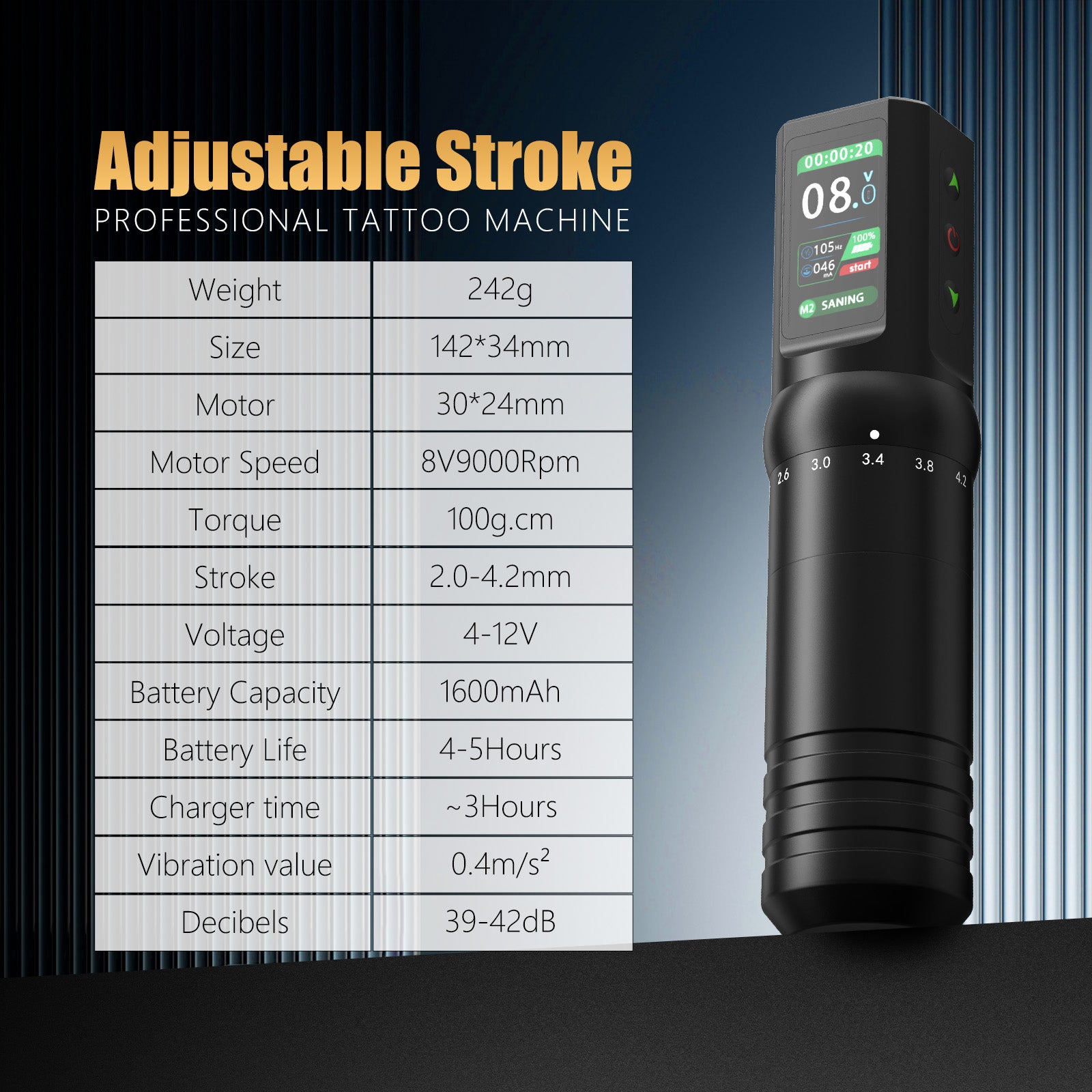 ambition c5 wireless tattoo pen machine with 7 strokes length 2.0mm-4.2mm