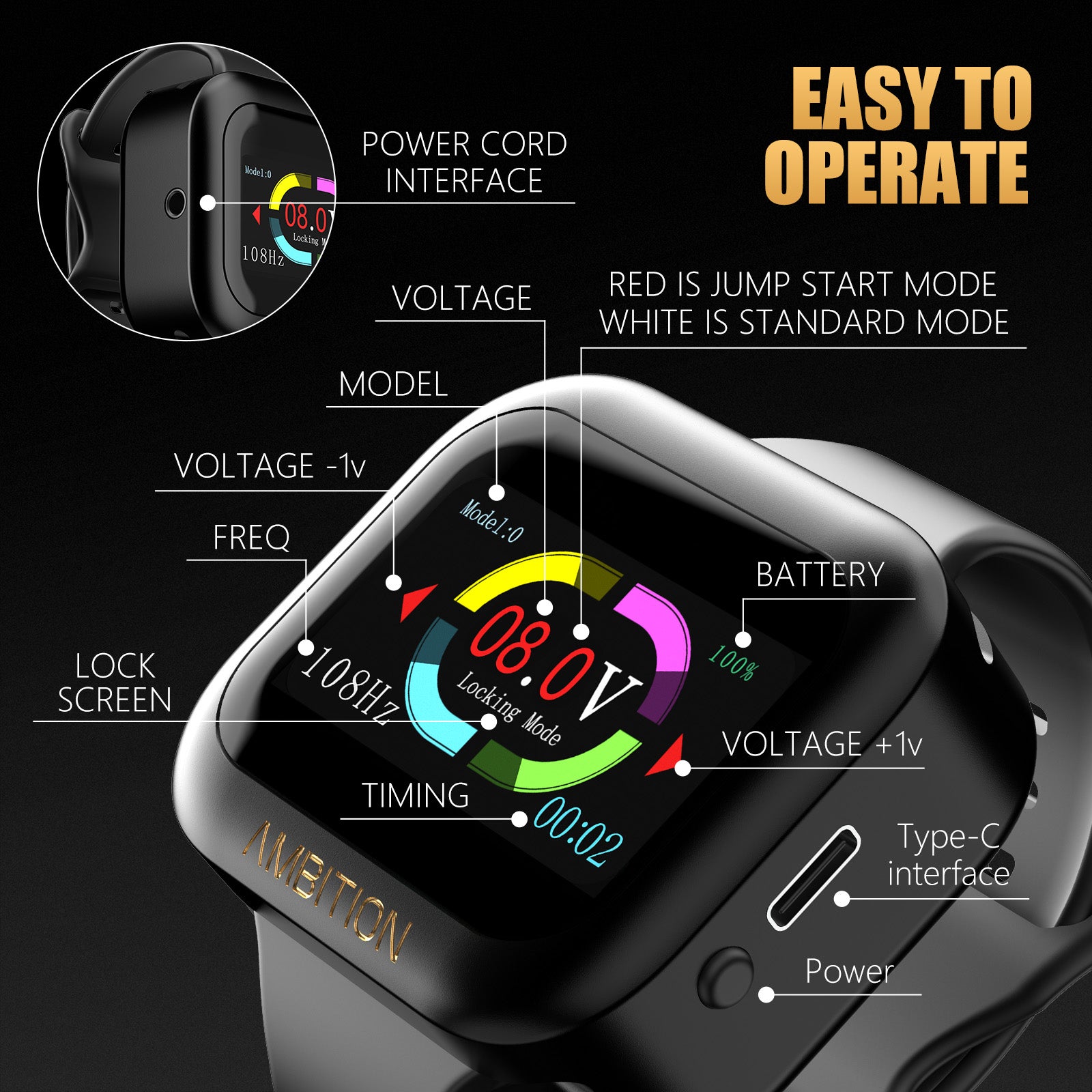 Ambition Lutin Straight Rod Rotaty Tattoo Machine + S1 Plus Touch Screen Watch Power Supply