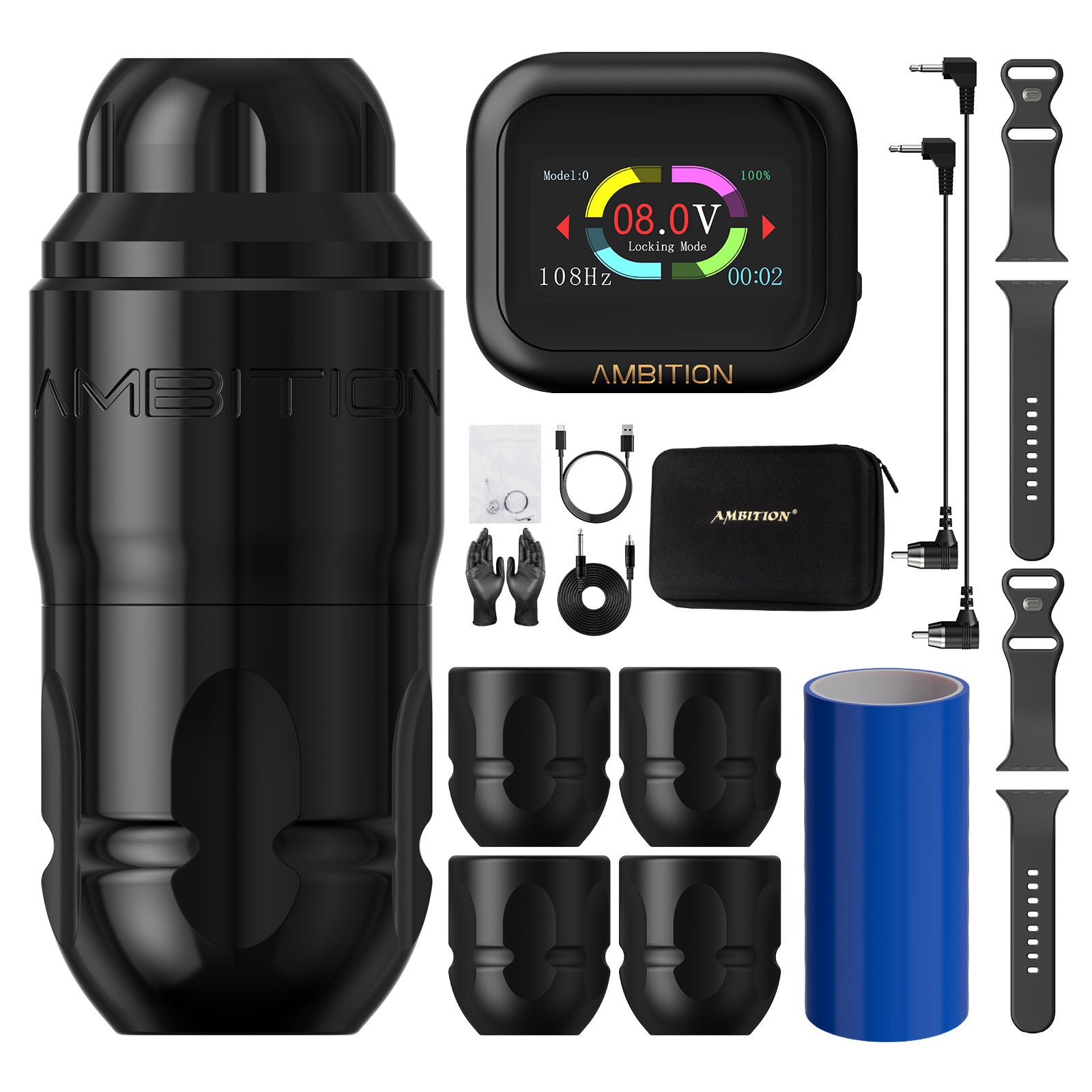 Ambition Lutin Straight Rod Rotaty Tattoo Machine + S1 Plus Touch Screen Watch Power Supply