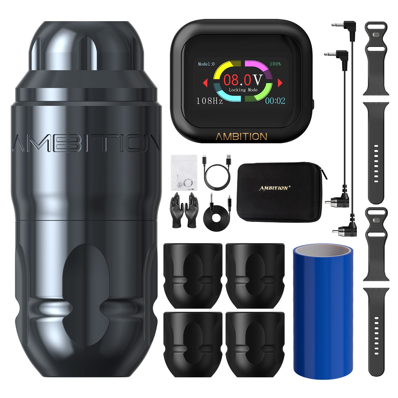 Ambition Lutin Straight Rod Rotaty Tattoo Machine + S1 Plus Touch Screen Watch Power Supply