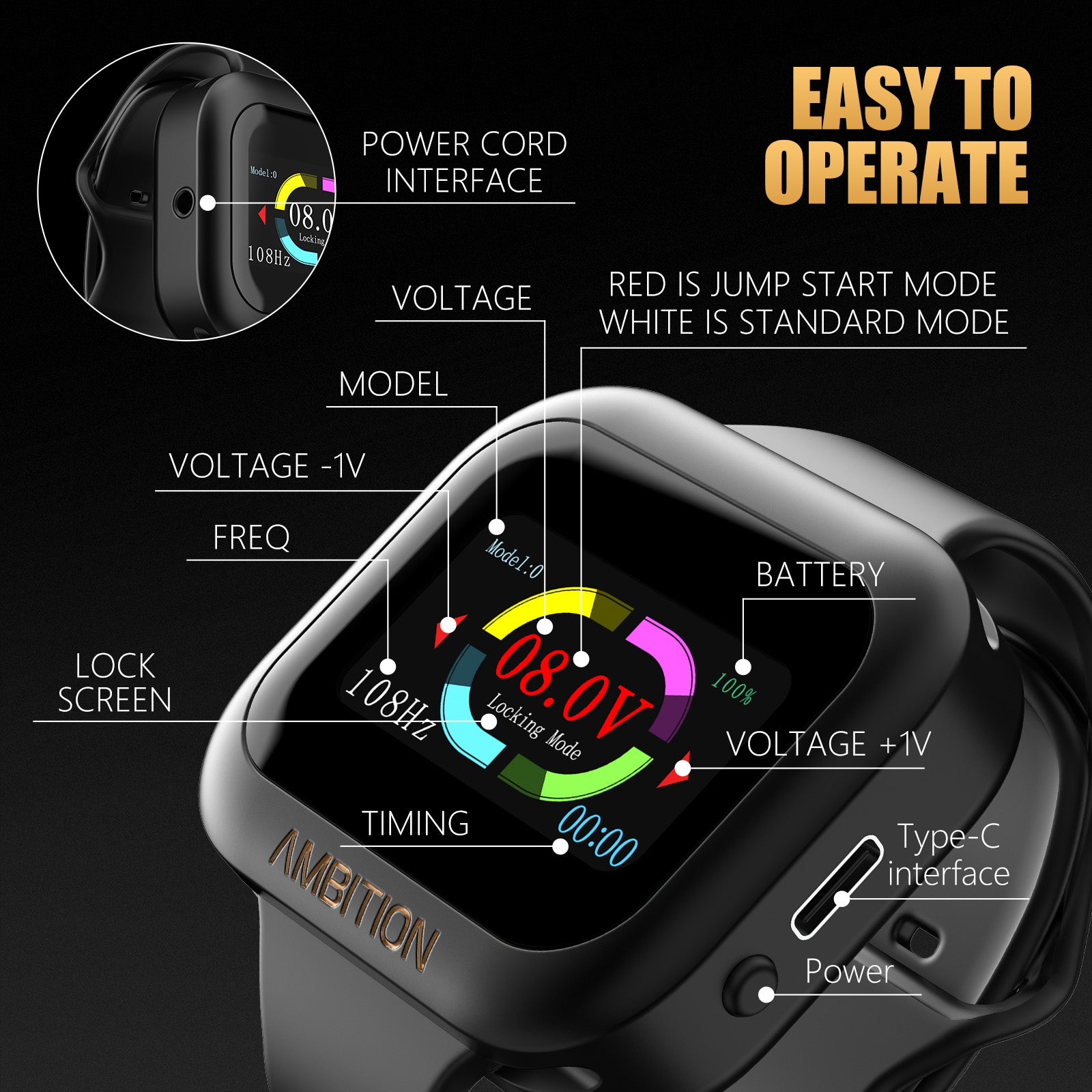 Ambition Rotary Tattoo Machine + S1 Plus Touch Screen Watch Power Supply