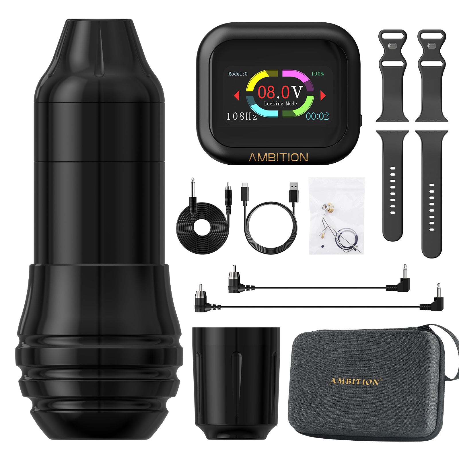 Ambition Rotary Wireless Tattoo Machine + RCA Watch-Style Power Supply