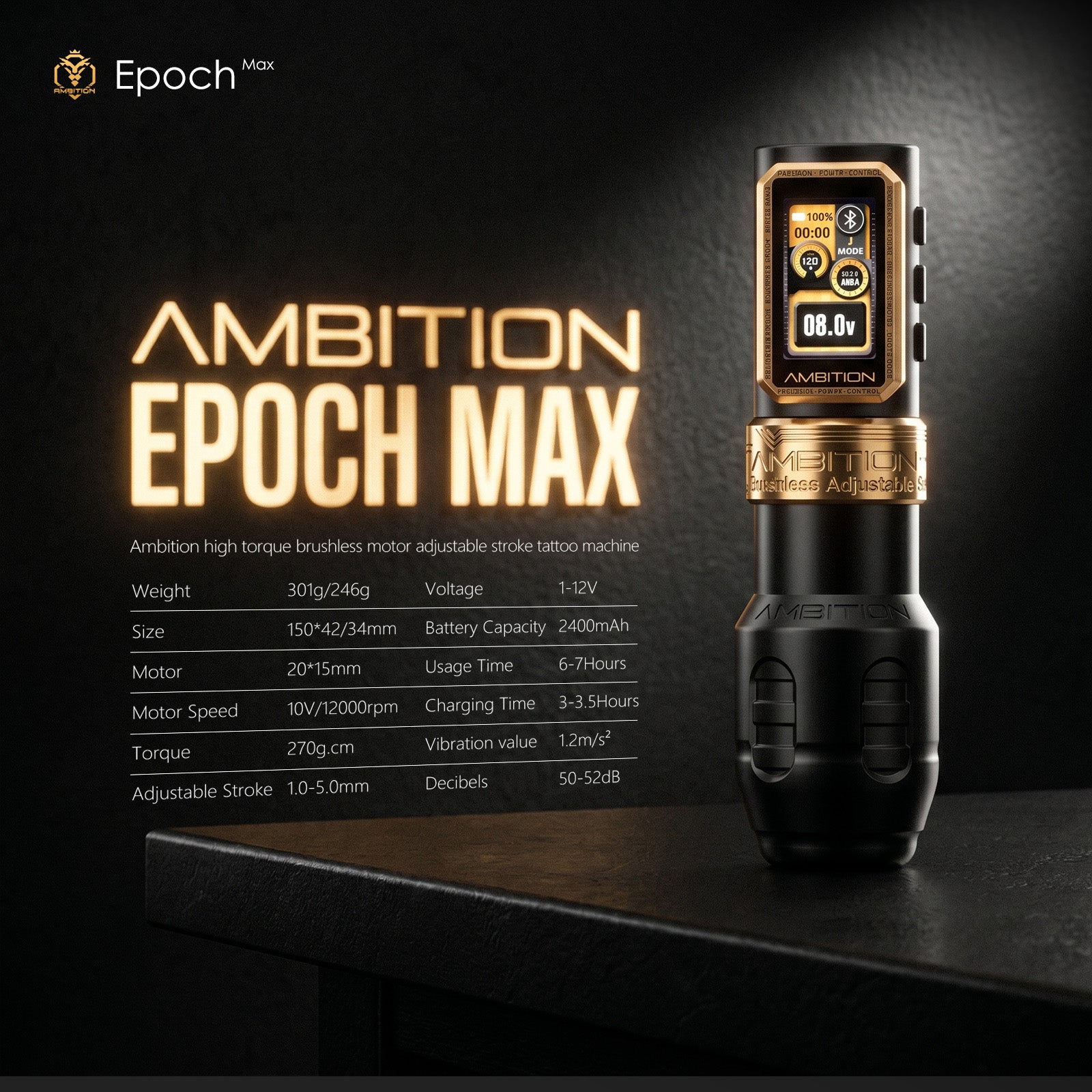 Ambition Epoch Max Professional Wireless Tattoo Kit with G1 Tattoo Stencil Printer & U1 Bluetooth Foot Switch