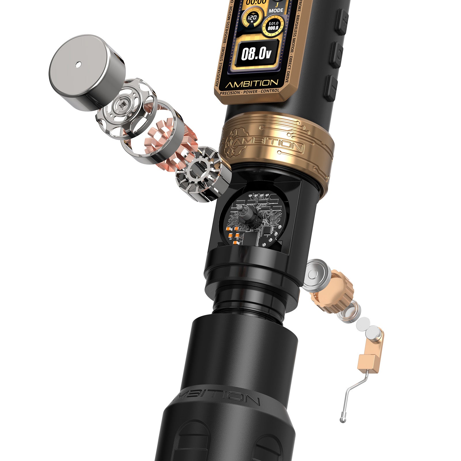 Ambition Epoch Max Professional Wireless Tattoo Machine — 1.0-5.0mm Adjustable Stroke | Brushless Motor