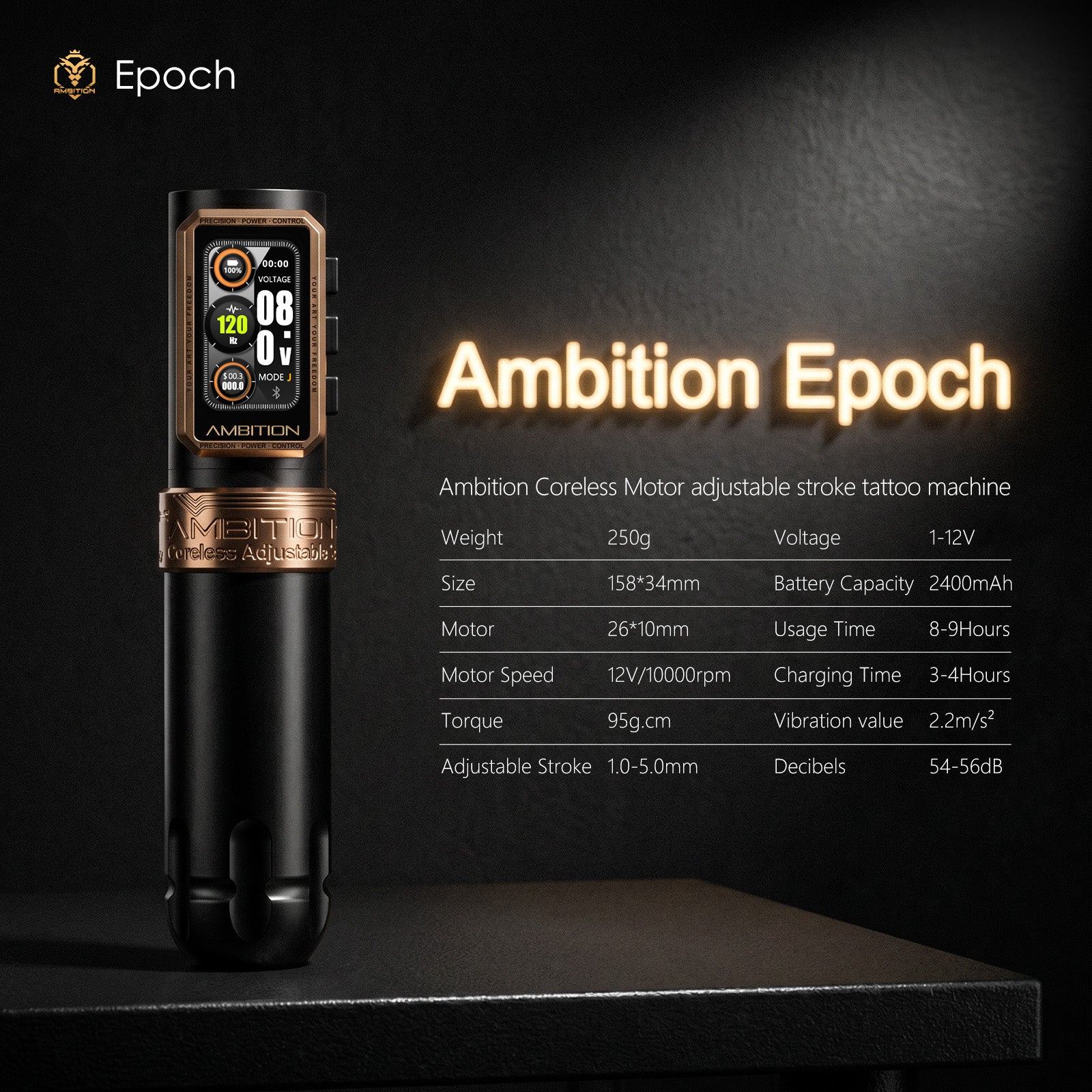 Ambition Epoch Professional Wireless Tattoo Kit with G1 Tattoo Stencil Printer & U1 Bluetooth Foot Switch