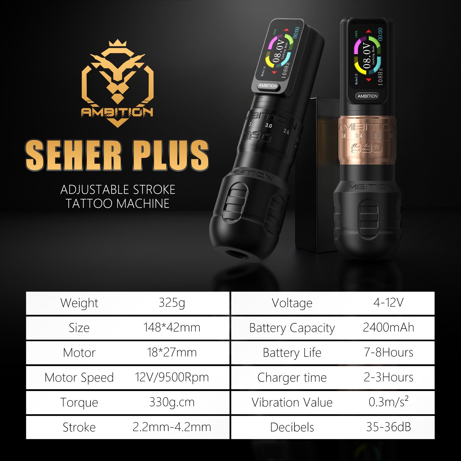 Ambition Seher Plus Adjustable Stroke Wireless Tattoo Machine