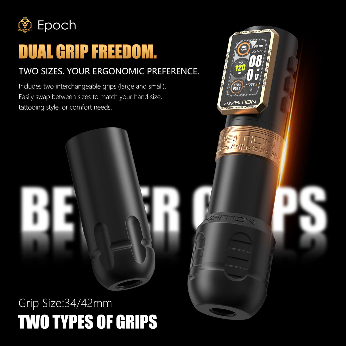 Ambition Epoch Wireless Tattoo Machine Coreless Motor 34/42mm Grip