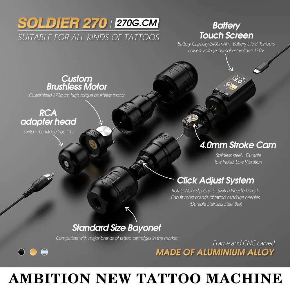 Ambition Soldier270 Wireless Tattoo Machine Kit