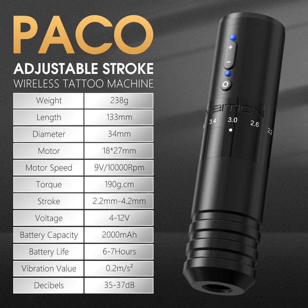 Ambition Paco Adjustable Stroke Wireless Tattoo Machine