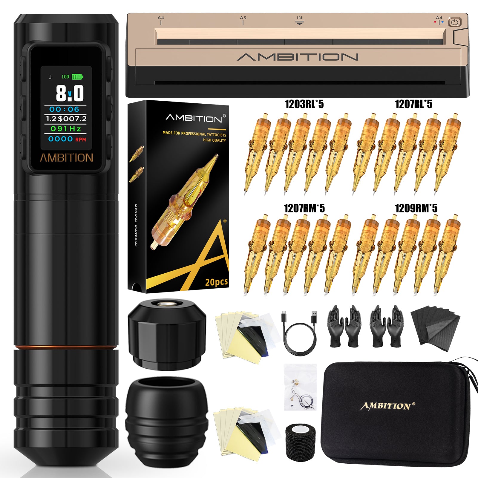 Ambition Professional Wireless Tattoo Machine Kit – Ninja Nova 2024 (Straight Bar - Better for Lining)