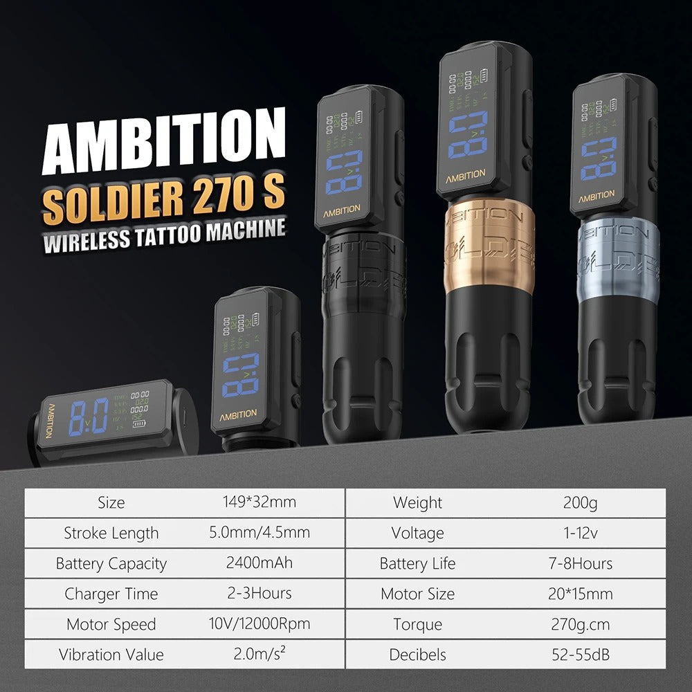 Ambition Soldier270S Wireless Tattoo Machine Kit
