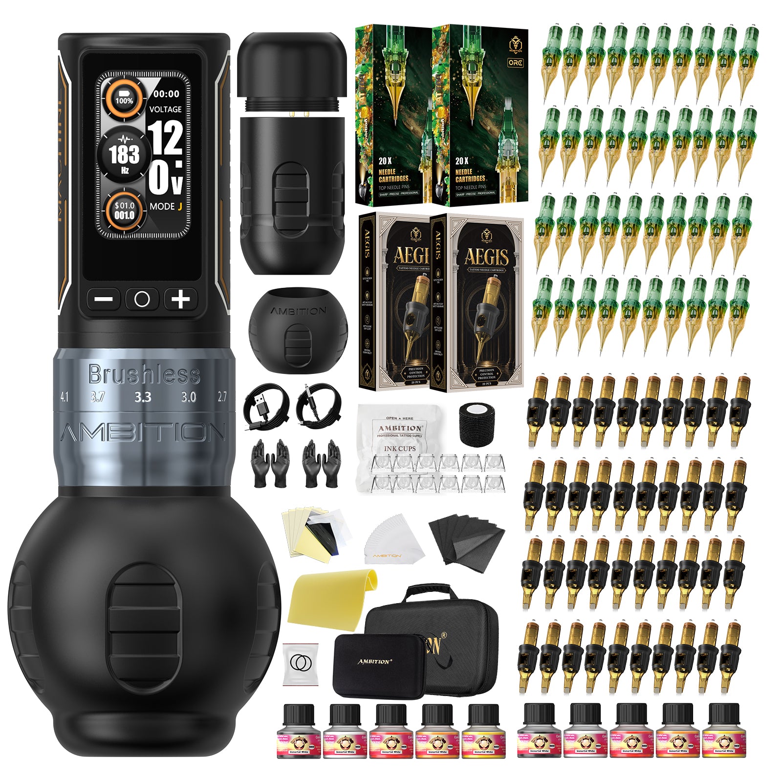 Ambition Ninja Max 280 Wireless Tattoo Machine Kit with 80pcs Tattoo Cartridges