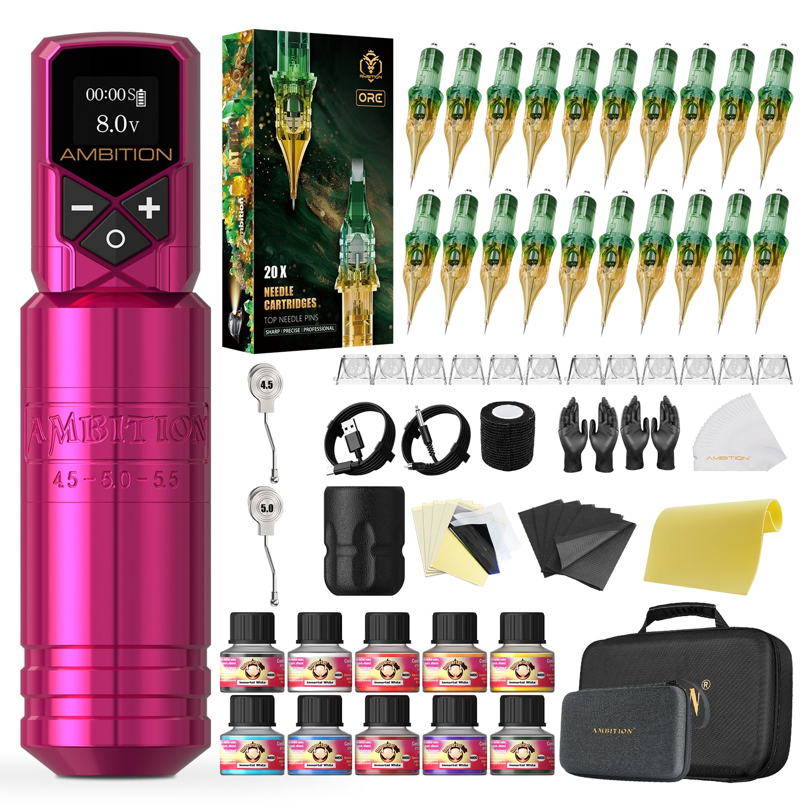 Ambition Torped 36 Powerful Brushless Motor Rotary Tattoo Pen Kit With 20pcs Cartridges