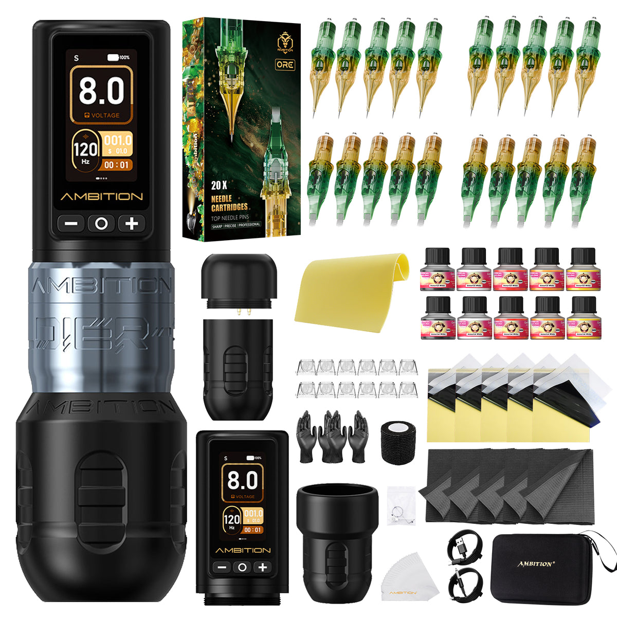 Ambition Soldier 270 Wireless Tattoo Machine Kit with ORE Cartridges