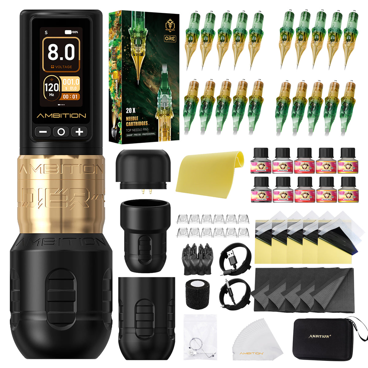 Ambition Soldier 270 Wireless Tattoo Machine Kit with ORE Cartridges