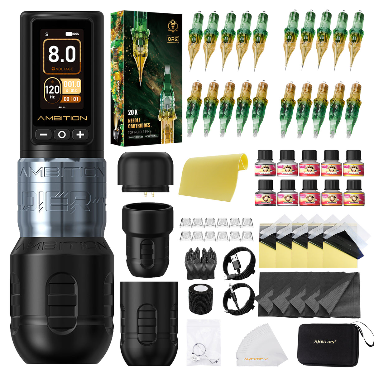 Ambition Soldier 270 Wireless Tattoo Machine Kit with ORE Cartridges