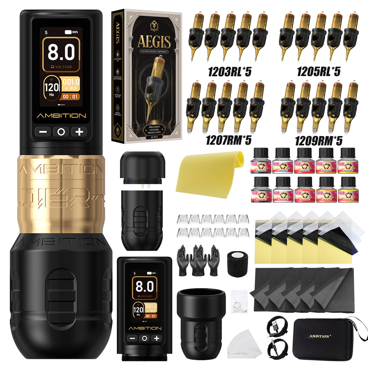 Ambition Soldier 270 Wireless Tattoo Machine Kit with AEGIS Cartridges