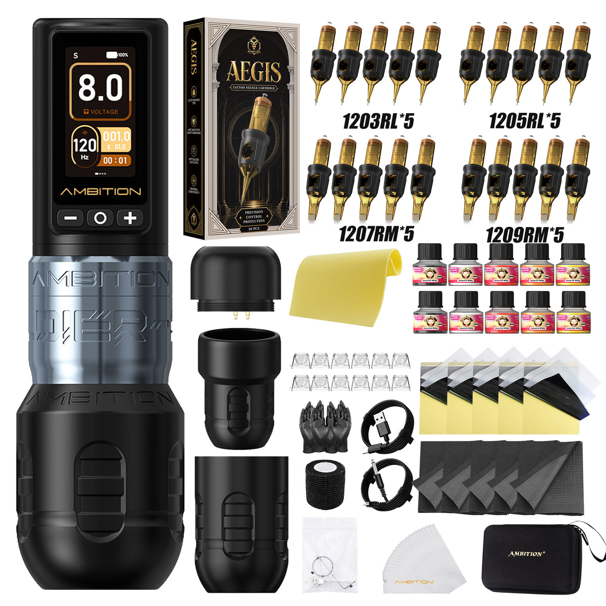 Ambition Soldier 270 Wireless Tattoo Machine Kit with AEGIS Cartridges