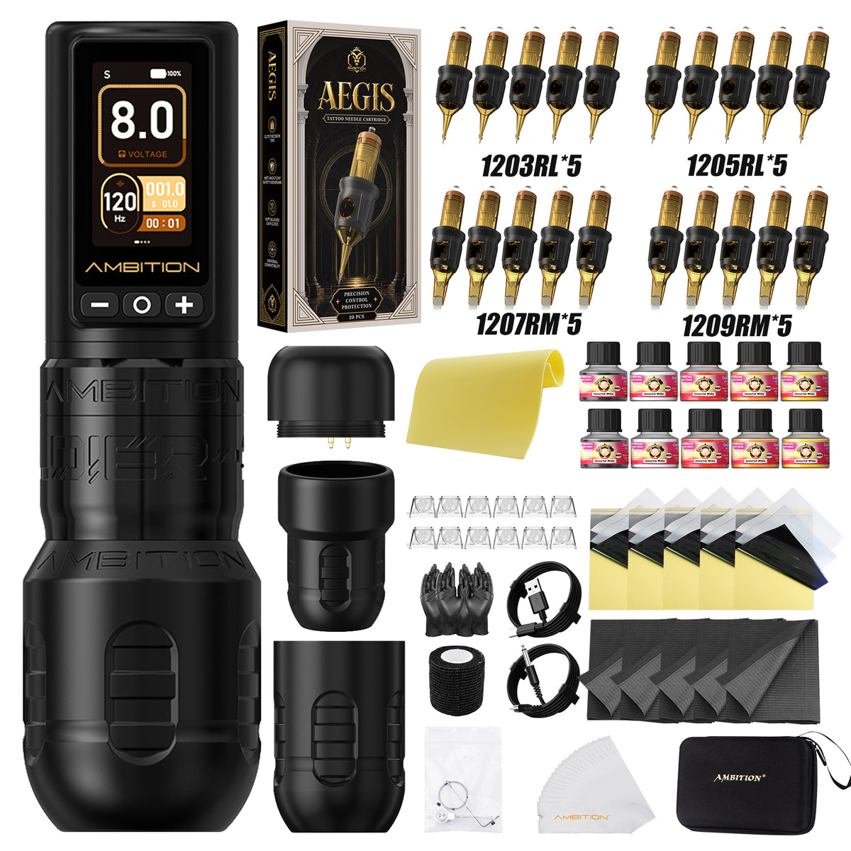 Ambition Soldier 270 Wireless Tattoo Machine Kit with AEGIS Cartridges