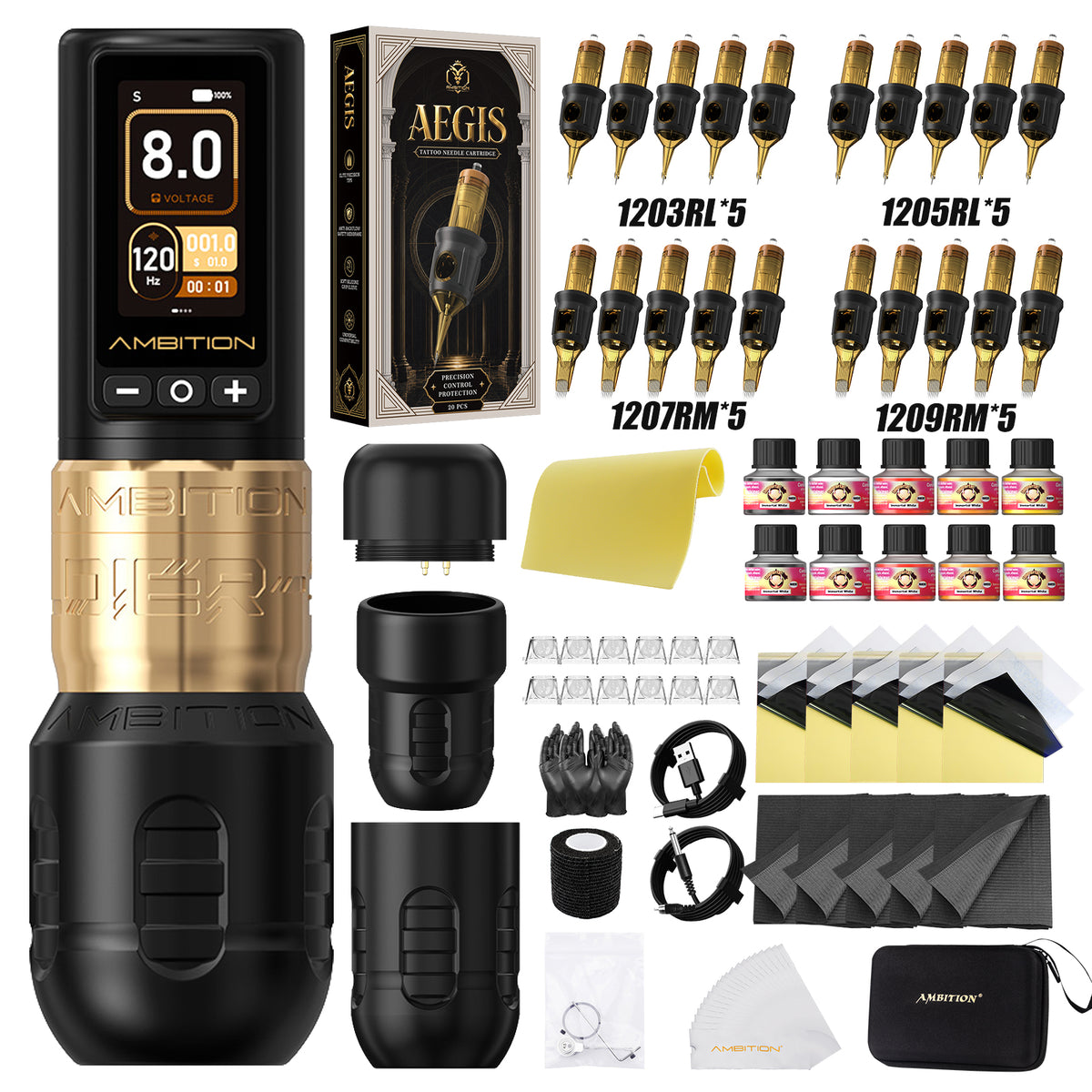 Ambition Soldier 270 Wireless Tattoo Machine Kit with AEGIS Cartridges