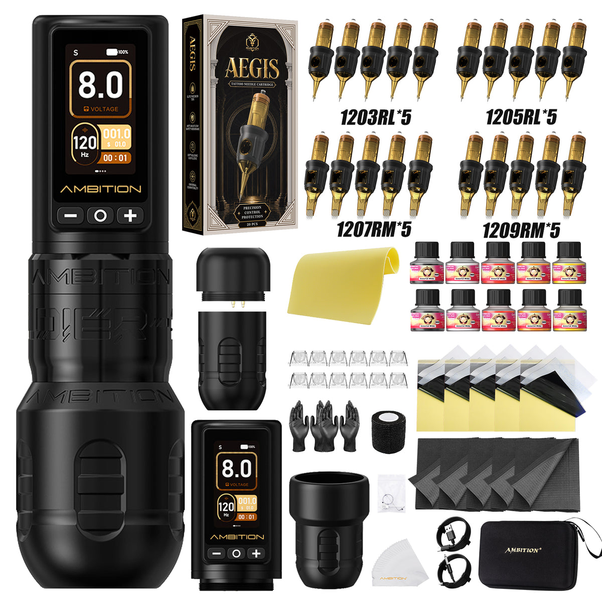 Ambition Soldier 270 Wireless Tattoo Machine Kit with AEGIS Cartridges