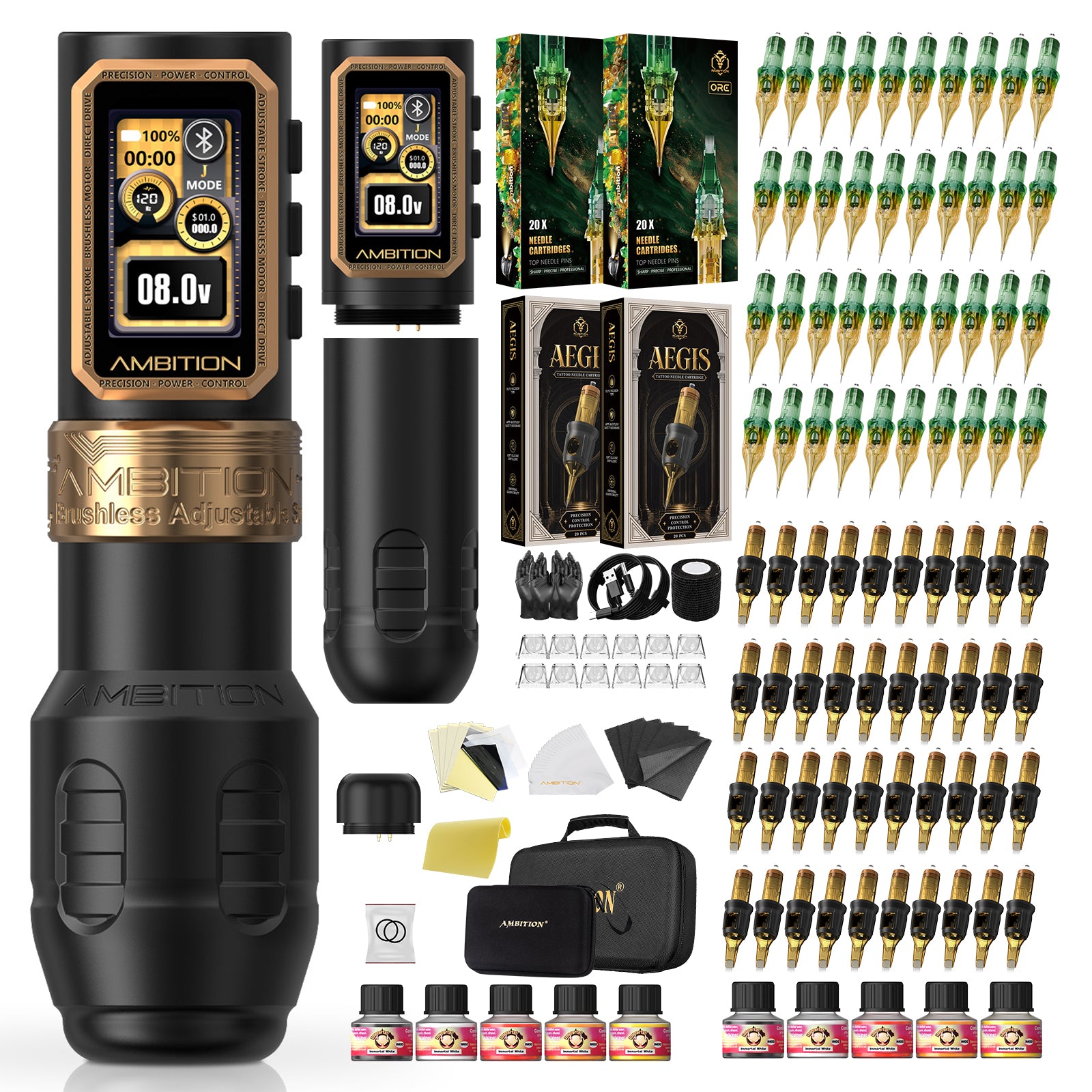 Ambition Epoch Max Wireless Tattoo Machine Kit with 80pcs Tattoo Cartridges