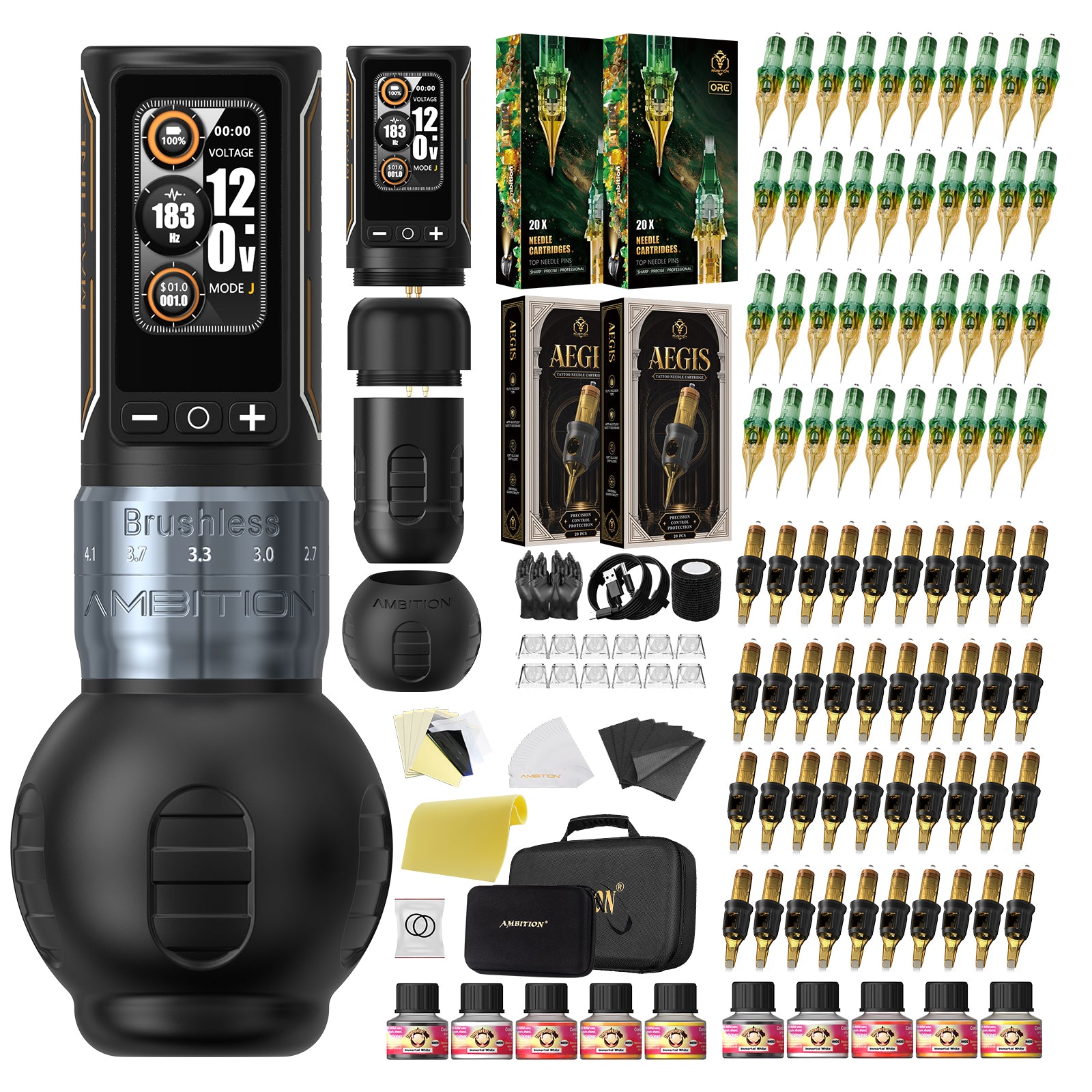 Ambition Ninja Max 280 Wireless Tattoo Machine Kit with 80pcs Tattoo Cartridges
