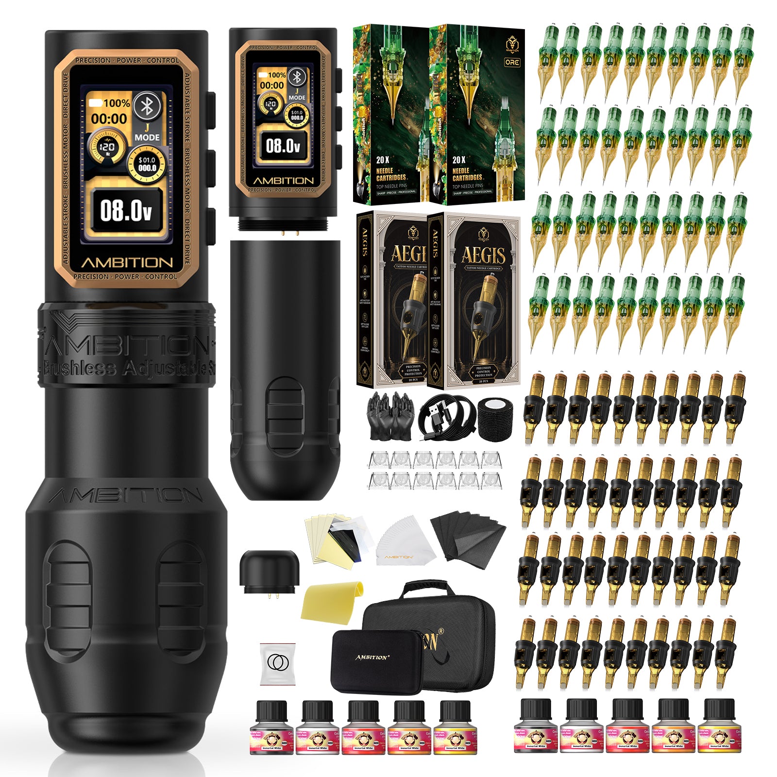 Ambition Epoch Max Wireless Tattoo Machine Kit with 80pcs Tattoo Cartridges