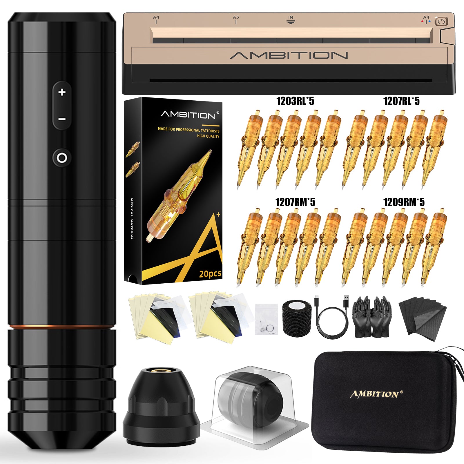 Ambition Professional Wireless Tattoo Machine Kit – Ninja Nova 2024 (Straight Bar - Better for Lining)