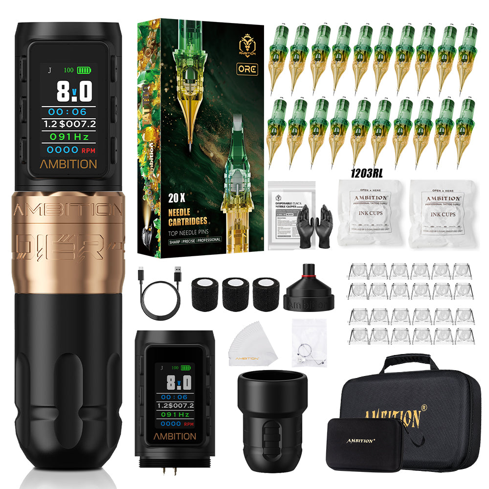 Ambition Soldier 270 S Wireless Tattoo Machine Kit With ORE/AEGIS Tattoo Cartridges 20pcs