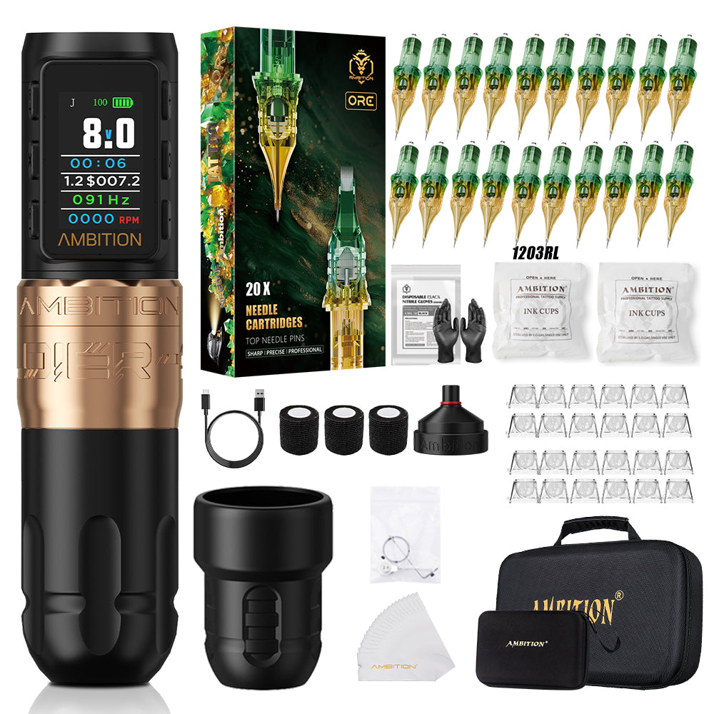 Ambition Soldier 270 S Wireless Tattoo Machine Kit With ORE/AEGIS Tattoo Cartridges 20pcs