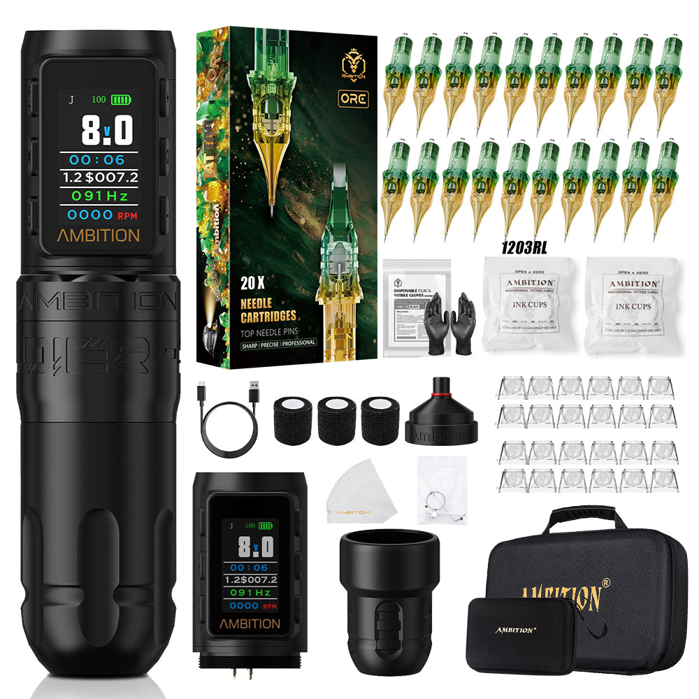 Ambition Soldier 270 S Wireless Tattoo Machine Kit With ORE/AEGIS Tattoo Cartridges 20pcs