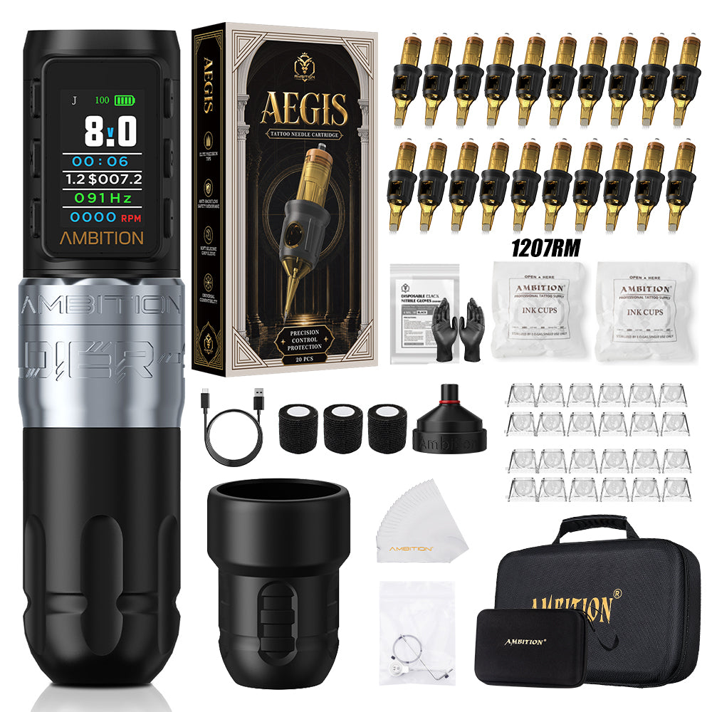 Ambition Soldier 270 S Wireless Tattoo Machine Kit With ORE/AEGIS Tattoo Cartridges 20pcs