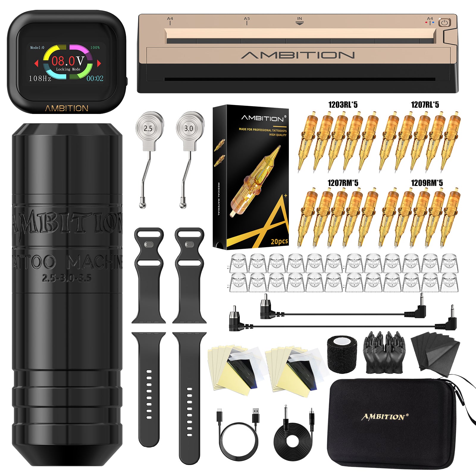 Ambition Torped 28 Wireless Tattoo Kit S1 Plus Watch Battery Stencil Printer