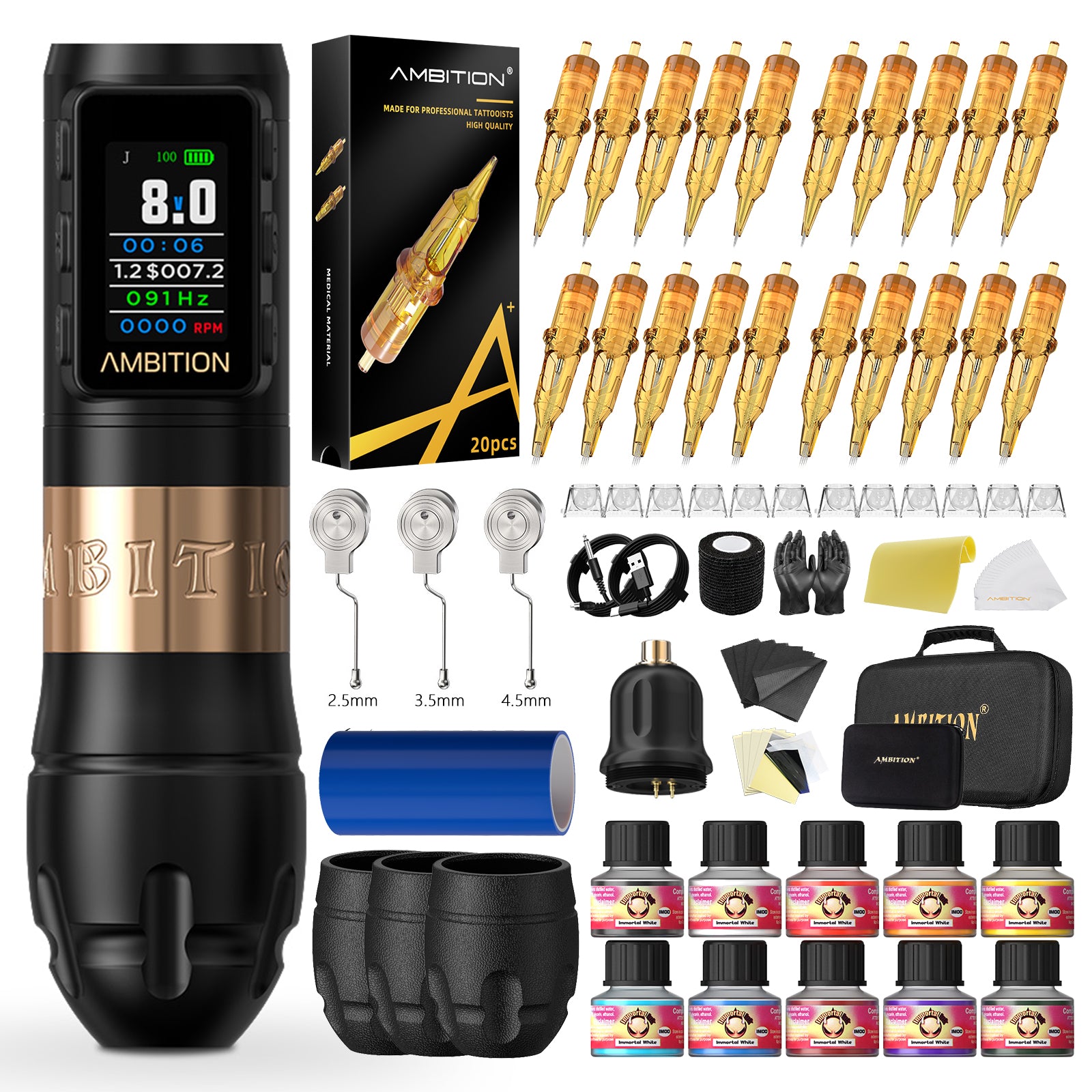 Ambition Vibe Max Wireless Tattoo Machine Kit With Ink