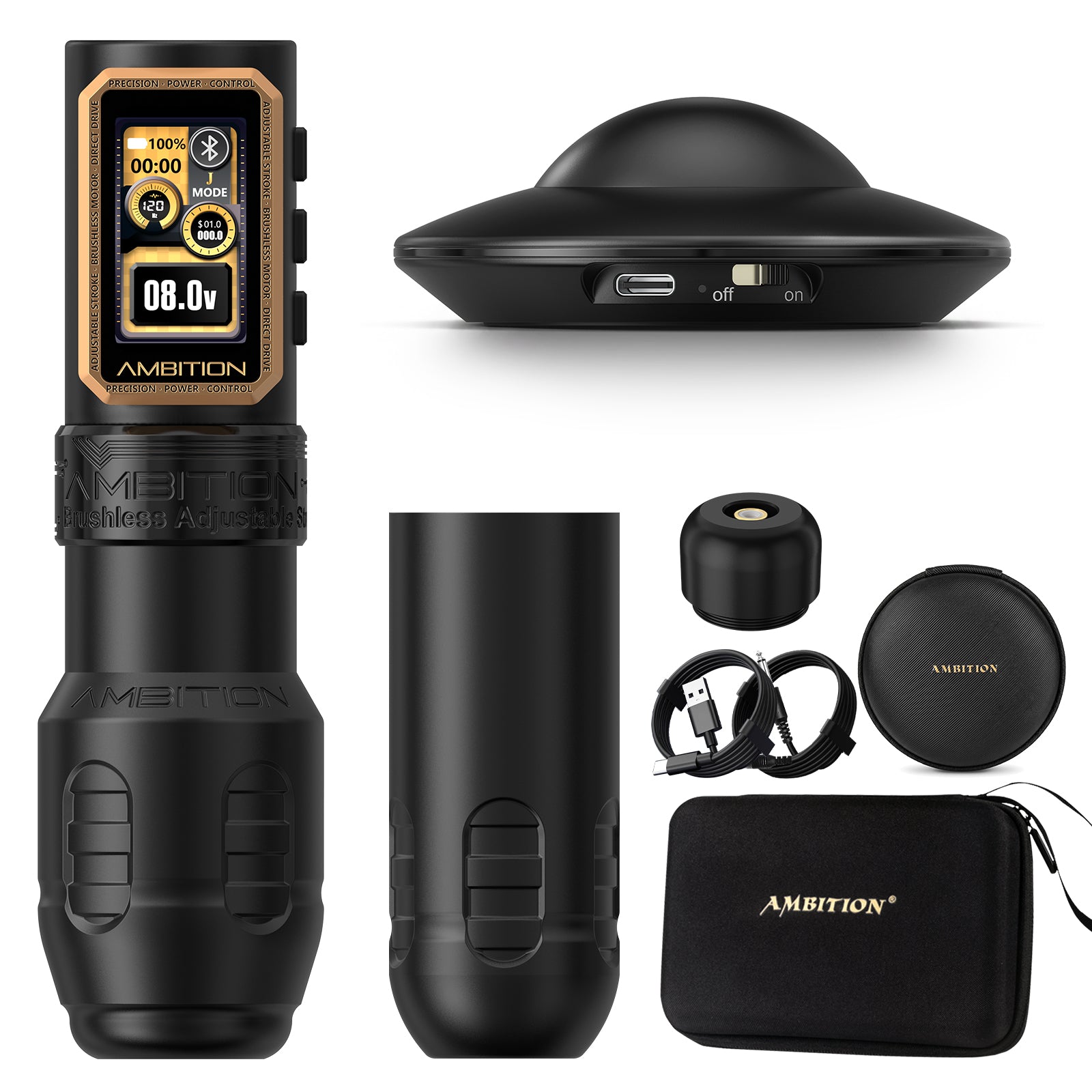 Ambition Epoch Max Professional Wireless Tattoo Machine — 1.0-5.0mm Adjustable Stroke | Brushless Motor