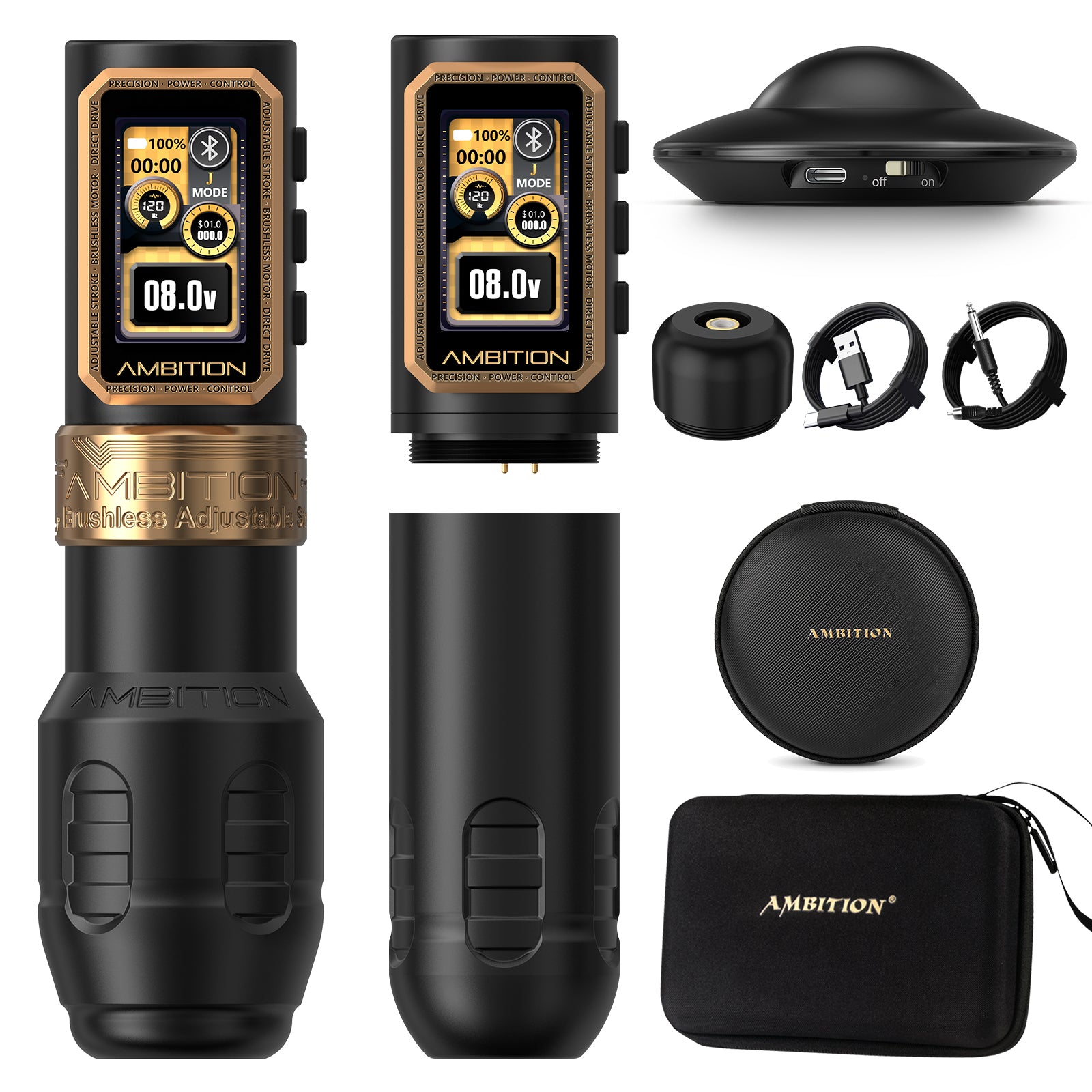 Ambition Epoch Max Professional Wireless Tattoo Machine — 1.0-5.0mm Adjustable Stroke | Brushless Motor