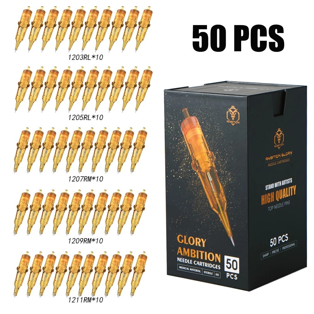 Ambition Glory Mixed Size RL/RS/RM/M1 Tattoo Cartridge Needles 50Pcs