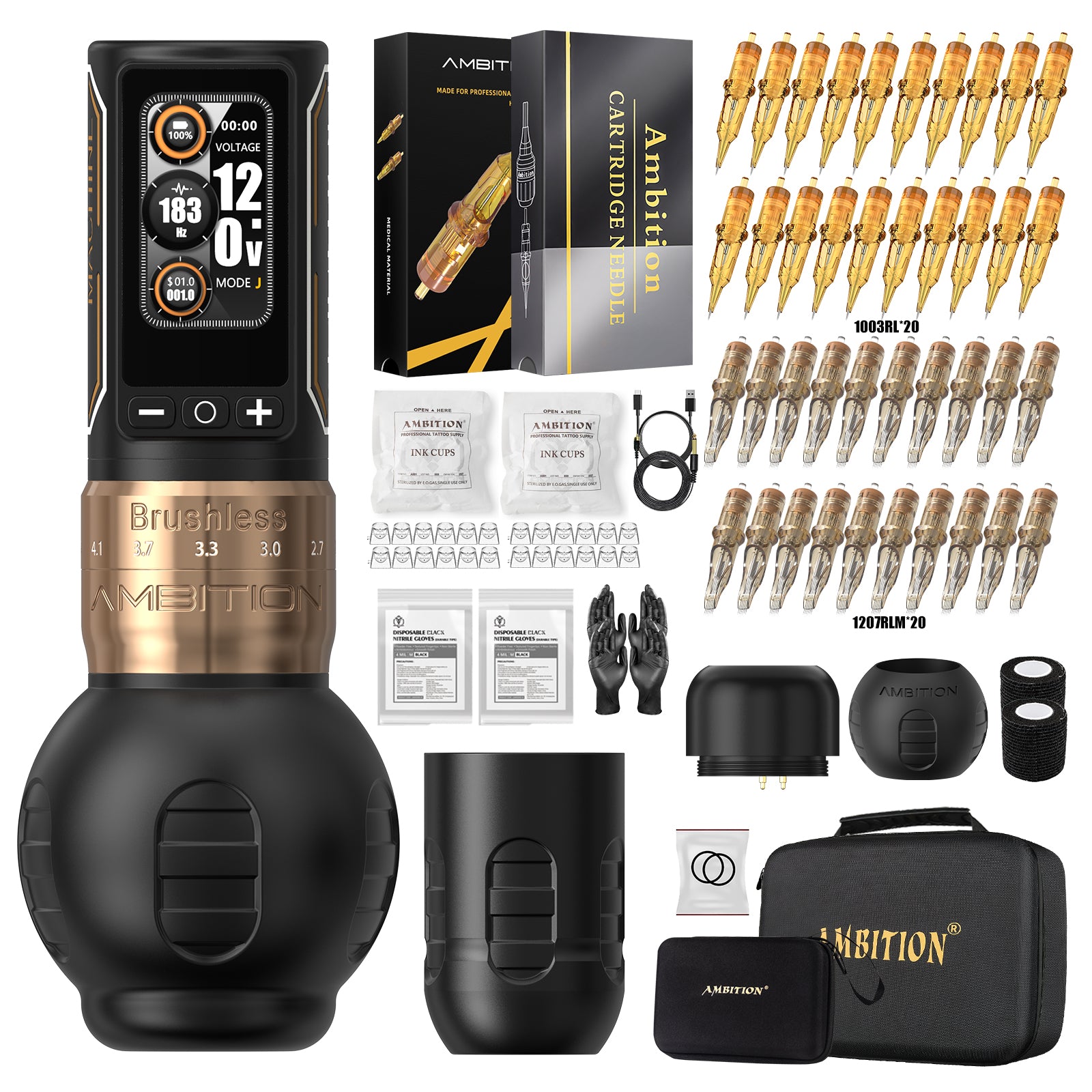 Tattoo Kit | Ambition Ninja Max 280 Wireless Tattoo Kit 40pcs Cartridges