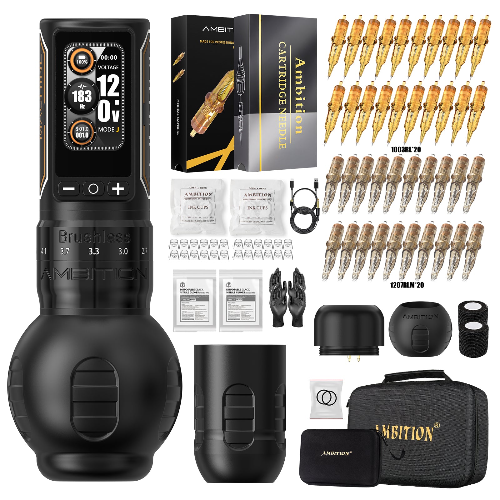 Tattoo Kit | Ambition Ninja Max 280 Wireless Tattoo Kit 40pcs Cartridges