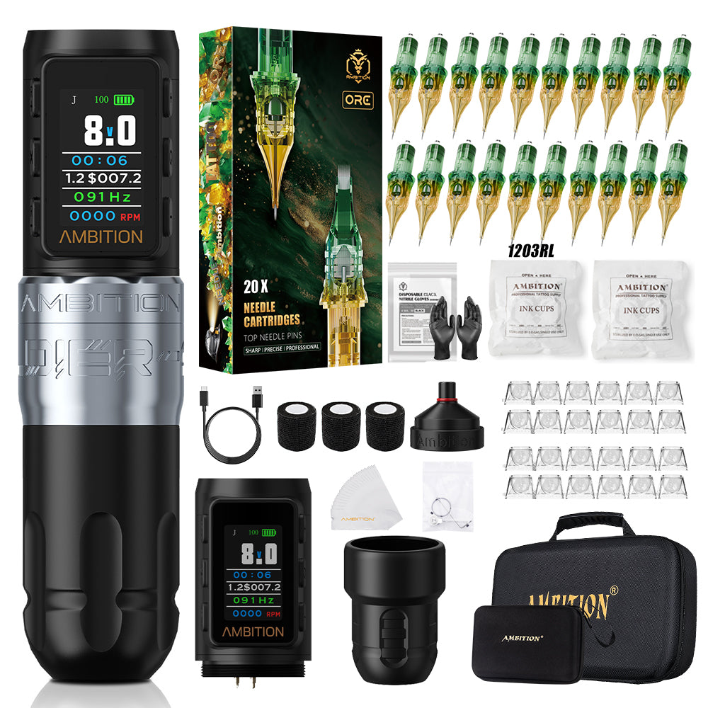Ambition Soldier 270 S Wireless Tattoo Machine Kit With ORE/AEGIS Tattoo Cartridges 20pcs