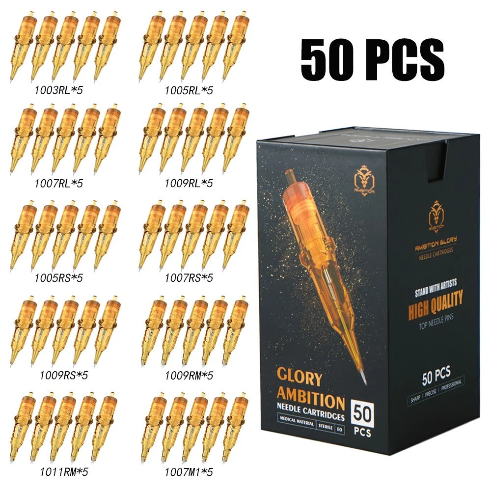 Ambition Glory Mixed Size RL/RS/RM/M1 Tattoo Cartridge Needles 50Pcs