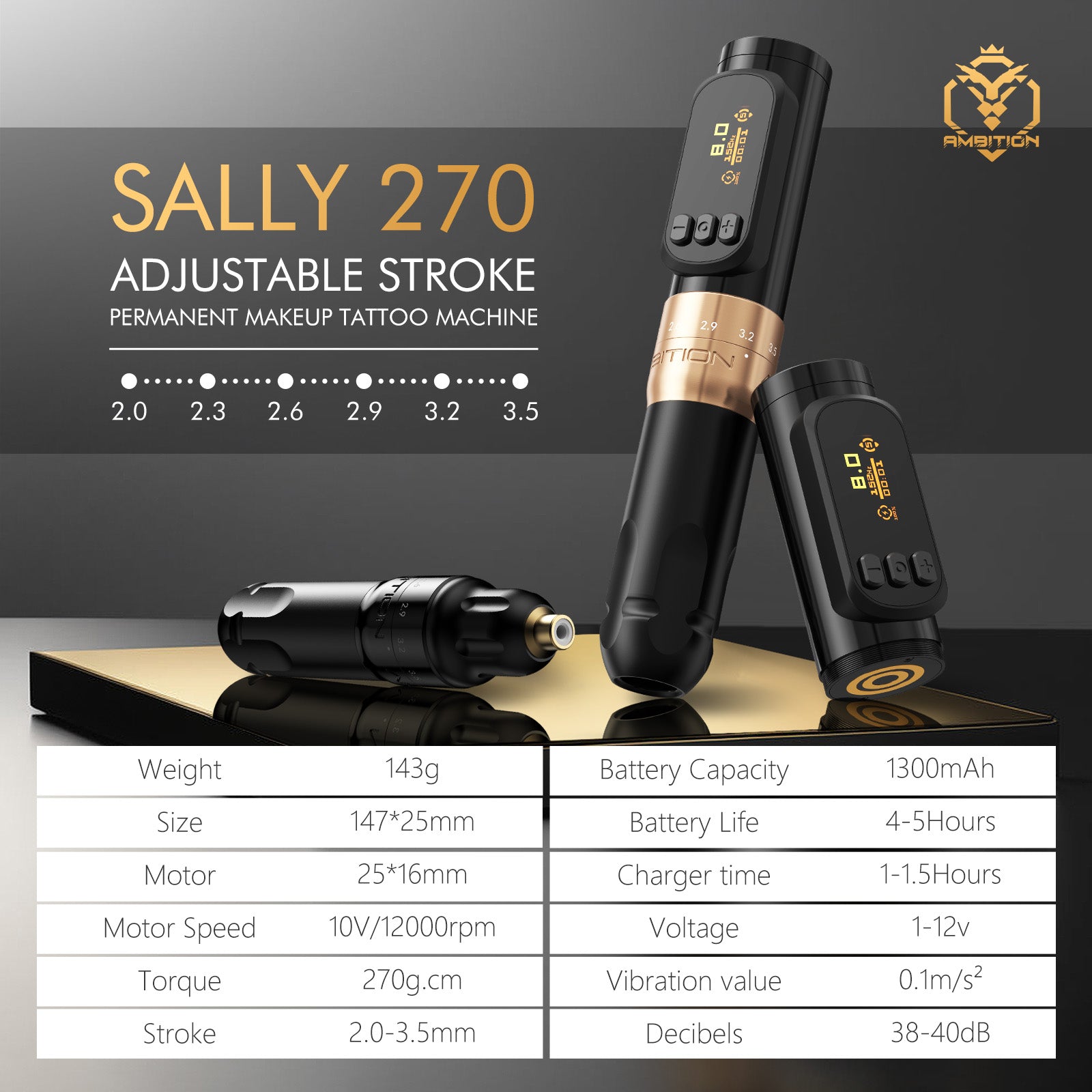 Ambition Sally 270 Wireless Tattoo Machine & SMP Machine